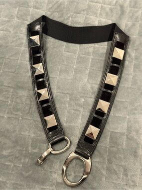 rave Black Studded Elastic-Back Belt with Silver Pyramid Accents